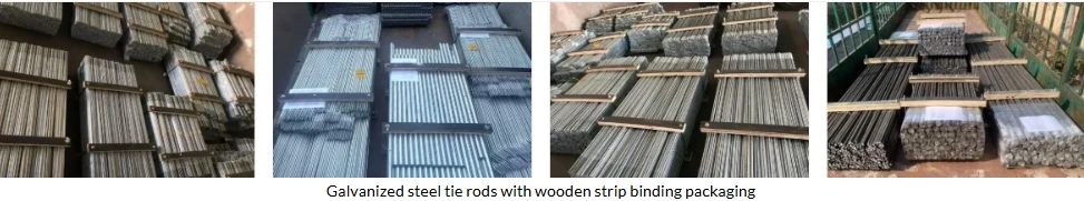 Galvanized steel tie rods with wooden strip binding packaging Galvanized steel tie rods with wooden strip binding packaging